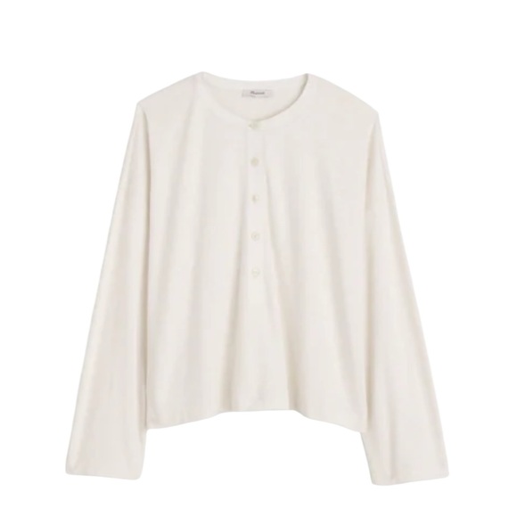 Madewell Relaxed Henley Long-Sleeve Tee in White - Picture 1 of 9